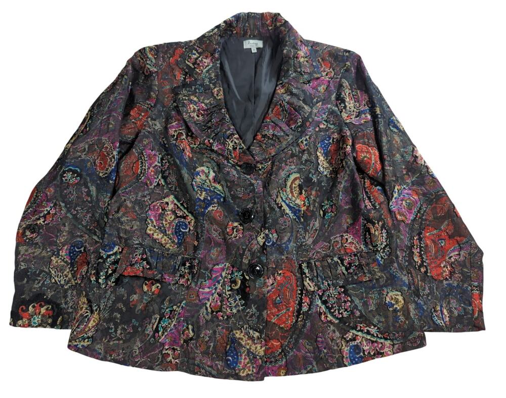 Vintage Analogy Woman Blazer Jacket 1X Paisley Tapestry Print Button Front